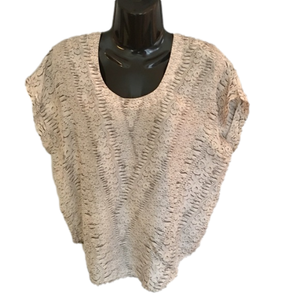 CAbi Blouse Cream Gray Silk Cap Sleeve Sz XS